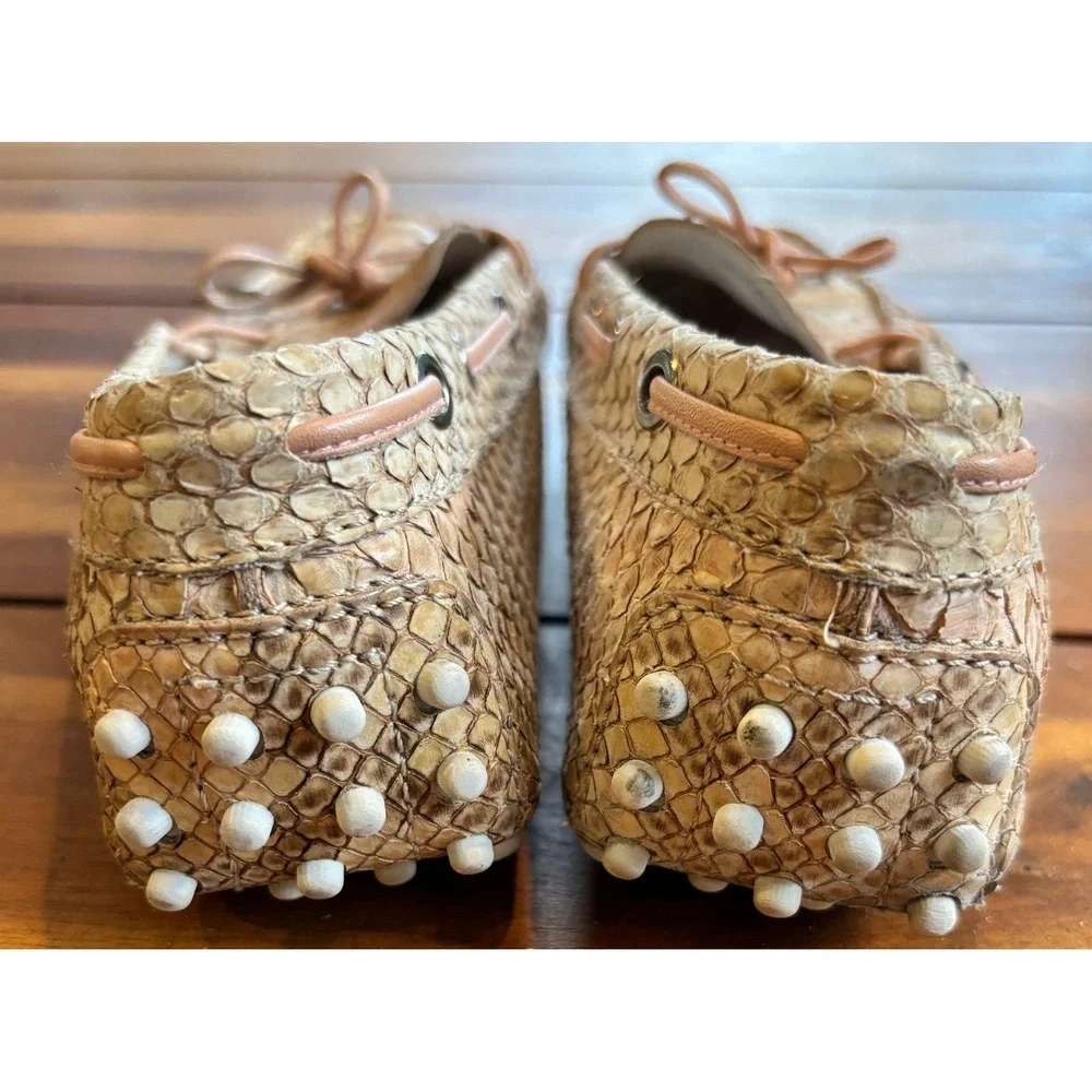 Tod's Gommino Driving Shoes Beige Python Leather w/ Pink Laces EU 38.5, US 8/8.5